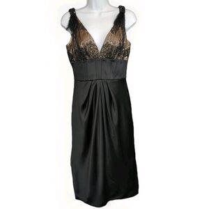 Carmen Marc Valvo Sleeveless Black Cocktail Feather Silk Dress Women's 6 Y2K VTG